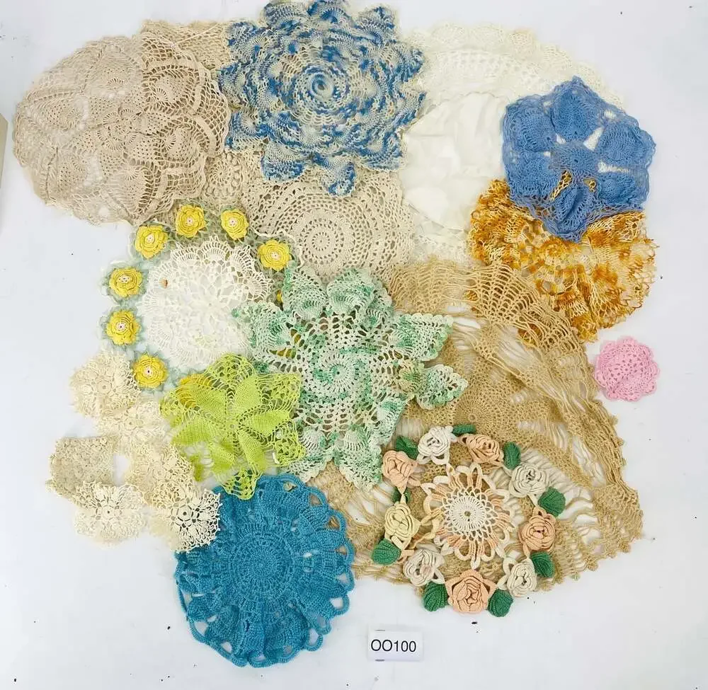 Lot of 20 Vintage Handmade Crochet Doilies Mixed Colors Floral Cottagecore Craft